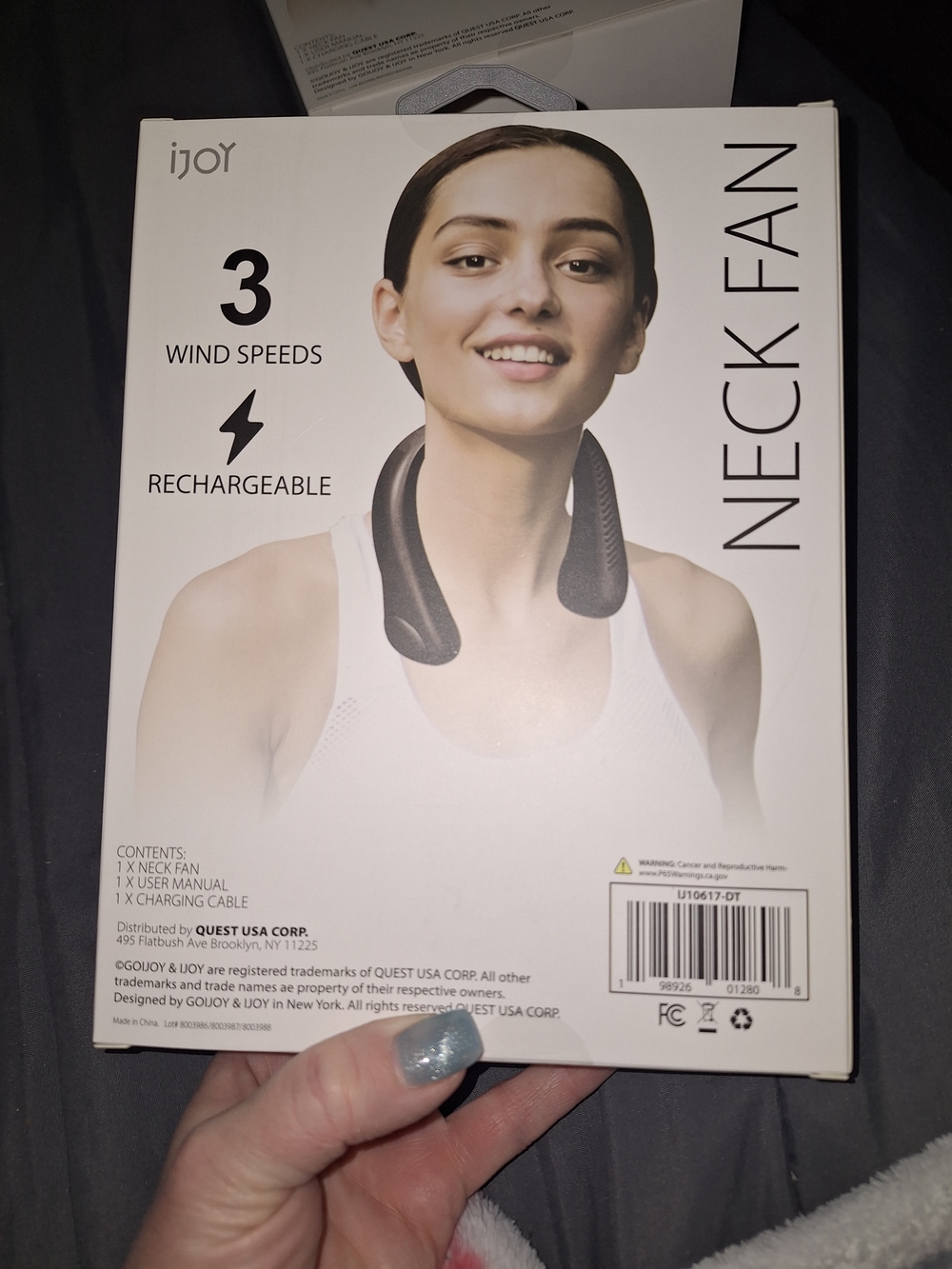 Portable Black Neck Fan - Rechargeable, 3 Wind Speeds - Picture 2 of 2